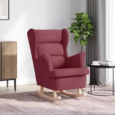Produktbild von Weinroter Schaukelsessel aus Stoff, 74x90x102 cm, mit Polsterung, Rücken- und Armlehnen für Wohnzimmer, Büro und Leseecke