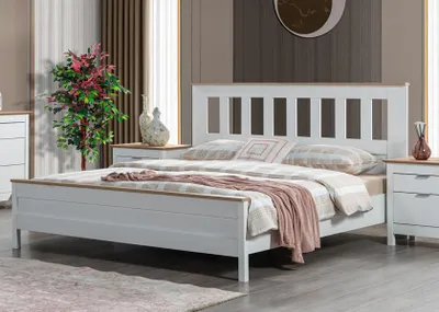 Image de Lit double Chambre à coucher 160сm matelas blanc style moderne bois