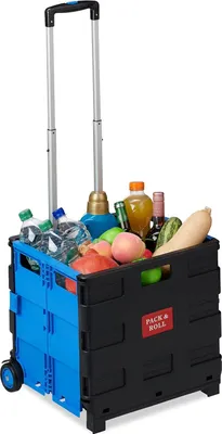 Produktbild von Famanu Einkaufstrolley Set von 10 – Mit teleskopischem Griff und 2 Rädern – Blau