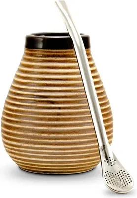 Produktbild von Famanu Yerba Mate Theeset mit Keramischer Mate Mok und Edelstahl-Bombilla - 200 ml