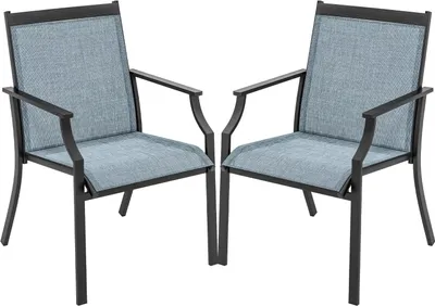 Produktbild von KOMFOTTEU 2er Set Gartenstühle, Balkonstühle mit Armlehnen, ergonomische Terrassenstühle aus Textilene-Stoff, Esszimmerstühle bis150 kg für Terrasse, Balkon (Blau)
