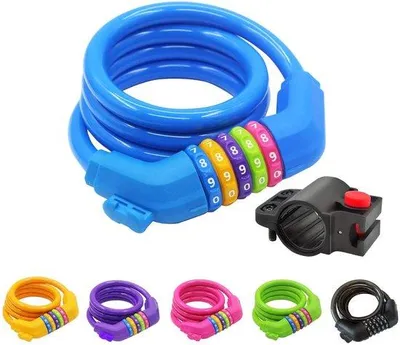 Immagine prodotto di Lucchetto per biciclette e motociclette Ibbenzoa® con combinazione numerica a 5 cifre, lunghezza 120 cm, diametro 12 mm, cavo in acciaio temprato con rivestimento in PVC, resistente alle intemperie