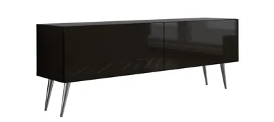 Obrázek produktu pro TV skříňka : matná černá / lesklá černá, chromové nohy, 140 x 52 x 32 cm