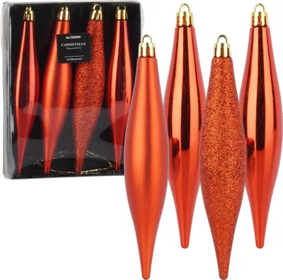 Produktbild von Christbaumkugeln - 4er Set - Bruchsicher - Kunststoff - Eiszapfen Rot 15cm