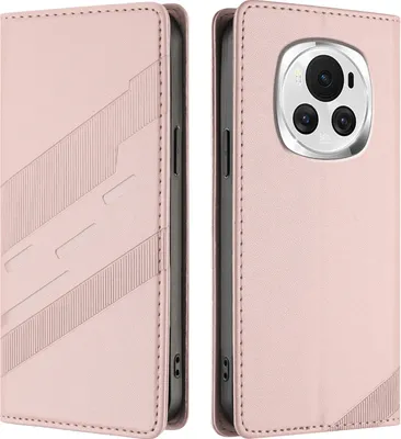 Produktbild von Hülle für Honor Magic 6, Kunstleder Brieftaschen Handyhülle mit Kartenfach und Standfunktion Pink