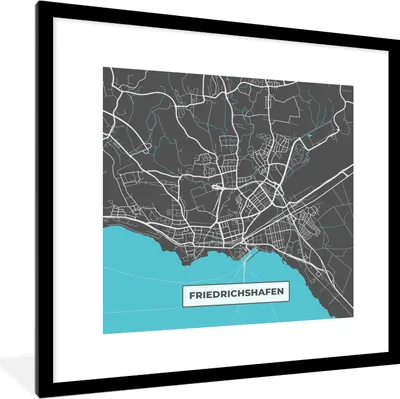 Produktbild von MuchoWow® Gerahmtes Poster Deutschland - Blau - Friedrichshafen - Stadtplan - Karte 40x40 cm - Poster mit Schwarzem Bilderrahmen Wandposter Rahmen Foto Bilder - Poster - Plakat im Rahmen