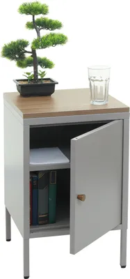 Obrázok produktu pre Nočný stolík HWC-L84, nočný stolík komoda skrinka, kov 63x40x40cm, melamín ~ sivá