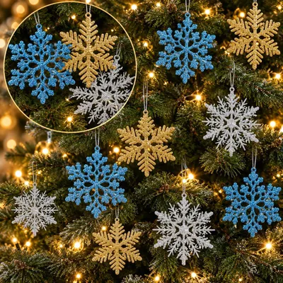 Schneeflocken-Deko 36 Stück 10 cm, 3 Farben, für Weihnachtsbaum