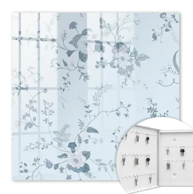 Produktbild von Metall Schlüsselkasten 30 x 30 cm - weißer Schlüsselschrank zur Wandmontage - wandhängende Schlüsselbox mit Tür - nach links öffnend - Schlüsselaufbewahrung für Flur - Büro - Arbeitszimmer - Werkstatt - Garage - Botanische Blumen