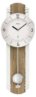 Produktbild von AMS F5292 Pendel-Funkwanduhr mit Nussbaumdekor und Aluminium-Veredelung