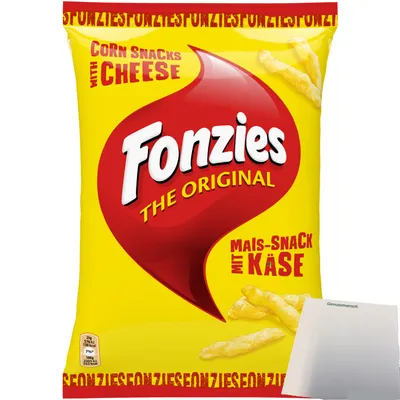 Produktbild von Fonzies Original knusprige Mais-Snack mit Käse-Geschmack (100g Packung) + usy Block