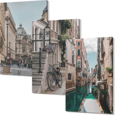 Produktbild von Leinwandbild – Wandbild – Leinwandbilder – Kunstdruck – Polycanvas – Modern – Mehrteilig – 3-Teilig Set – Hochwertig – Geruchslos – Lichtecht – Fertig Aufgespannt – 40x60 Cm Je Teil - Venezianische Stadtstraßen mit Architektur und Wasser