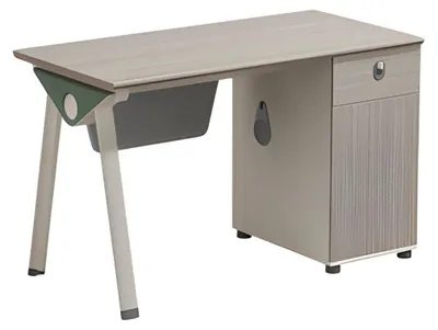 Image de Bureau beige aspect bois avec espace de rangement Design moderne pour le bureau et la maison