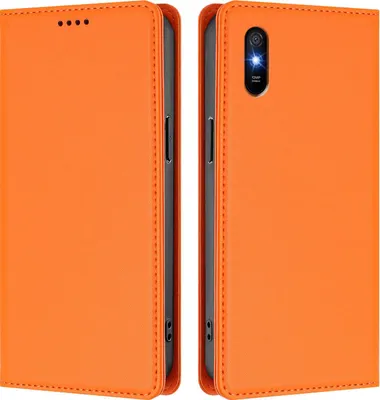 Obrázek produktu pro Kožené pouzdro pro Xiaomi Redmi 9A, magnetické flipové pouzdro zPolyuretankůže se stojánkem Oranžová