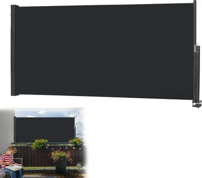 Obrázek produktu pro LARS360 140x300cm boční markýza nástěnná markýza výsuvná zástěna na soukromí markýza boční roleta ochrana proti slunci a větru neprůhledná antracitová