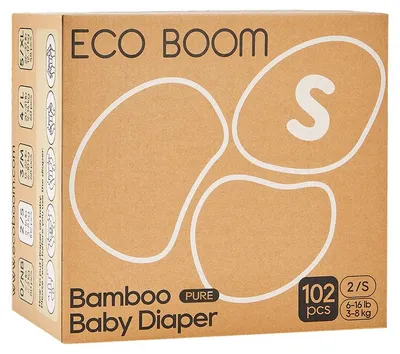 Image de ECO BOOM Pure Box couches jetables en bambou, taille S (3–8 kg), 102 pièces