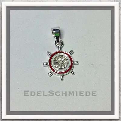 Produktbild von Edelschmiede925 Steuerrad als Kettenanhänger 925 Silber rot / weiß