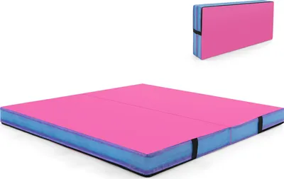 Image de COSTWAY Tapis de gymnastique pliable, 122x122x10 cm Tapis de sol souple, tapis de gymnastique, tapis de sport avec poignées, tapis de yoga indoor pour enfants, adultes