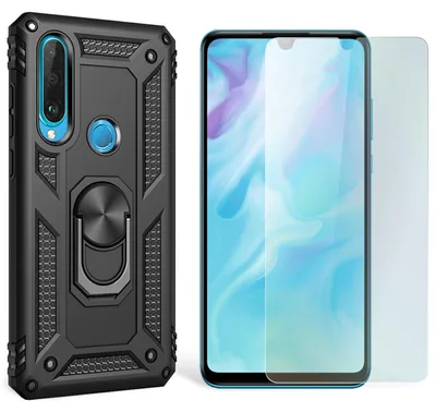 Produktbild von NALIA Ring Handy Hülle für Huawei P30 Lite, Case Cover Etui Display Schutz Glas Schwarz