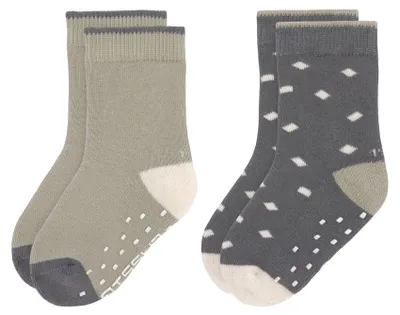 Productafbeelding van LÄSSIG Uni kindersokken, antislip, 2-delig set / olijfgroen, maat 23-26