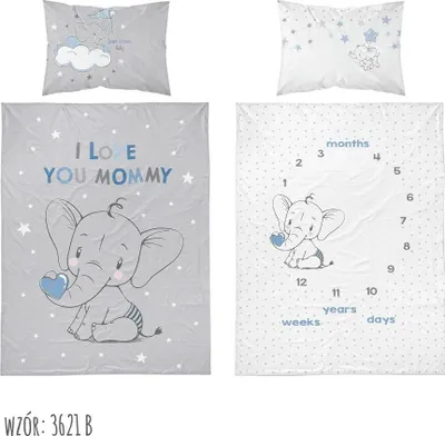 Produktbild von DETEXPOL Krippenbettwäsche Elefant blau Baumwolle, 100/135, 40/60 cm