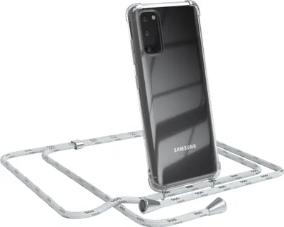 Produktbild von EAZY CASE Handykette kompatibel mit Samsung Galaxy S20, Handyhülle mit Umhängeband, Handykordel, Schutzhülle Clear, Band in Weiß