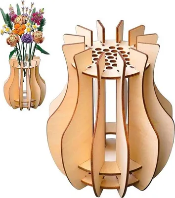 Produktbild von Holz-Puzzle-Vase für Blumen, 15-teiliges Dekorationsset, Eichenholz, natürlich