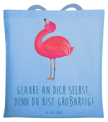 Produktbild von Mr. & Mrs. Panda Einkaufstasche Selbstvertrauen stärken - Sky Blue - Geschenk, Laptoptasche, Vertrauem, Zuversicht, Inspiration, innere Stärke, Tasche, du bist großartig