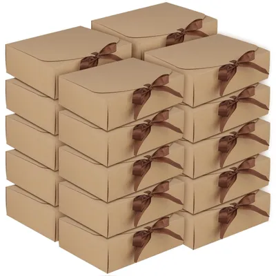 Productafbeelding van Set van 20 Kraftpapier Geschenkdozen met Bruin Lint