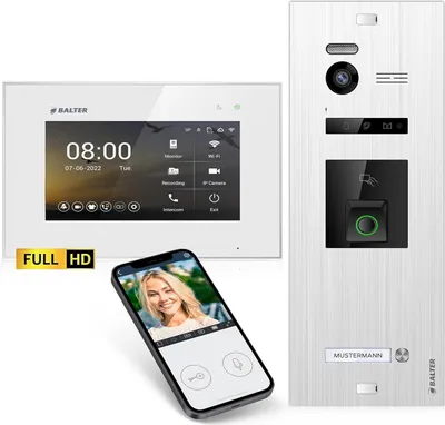 Produktbild von Balter EVO HD Fingerprint Video Türsprechanlage mit Fingerprint RFID und Smartphone App für 1 Familienhaus, 1x Monitor