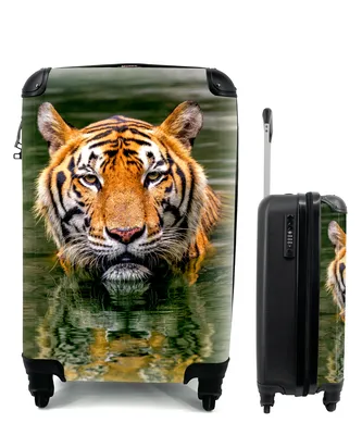 Produktbild von MuchoWow® Koffer Handgepäck Trolley Rollkoffer Kleine Reisekoffer mit 4 Rollen - Tiger im Wasser - Cabin Size < 55x40x23 cm & 55x40x20 cm - Fotokoffer - Kabinenkoffer - Boardgepäck - Reise-Box - Reisekoffer - Reisegepäck - Koffer mit Bild - Trolley für Kinder