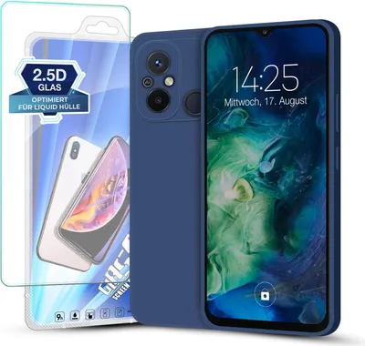 Produktbild von Hülle für Xiaomi Redmi 12C mit 9H Displayglas Displayschutz Plus Case Cover Bumper Silikon Softgrip Schutzhülle Farbe: Blau