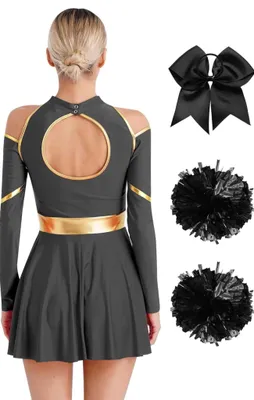Produktbild von Damen Cheerleader Kostüm Größe S – Langarmig Cheerleading Uniform mit Pompoms & Haarband Perfekt für Halloween, Karneval & Party & Tanzauftritte