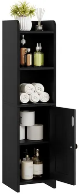 Image de Petit meuble de rangement pour salle de bain, autoportant, avec porte et étagères