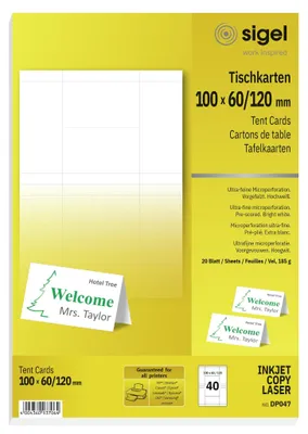 Image de sigel carte de table, blanc brillant, 185 g/qm, 100 x 60/120 mm