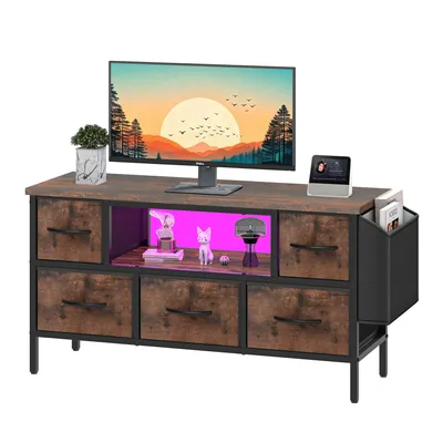 Produktbild von TV-Schrank, TV-Ständer Fernsehschrank, mit 5 Schubladen und LED, 100 x 35 x 54 cm, Braun