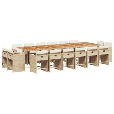 Produktbild von 17-tlg. Garten-Essgruppe mit Kissen Beige Poly Rattan