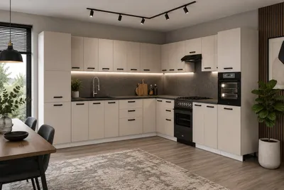 Produktbild von ULWEHOME | Eckküche 580 cm Kaschmir, Küchenmöbel-Set L-Küche Beige mit Vorratsschrank, Backofen-Hochschrank & geteilten Arbeitsplatten 320 cm, KI-generiertes Bild