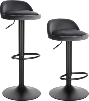 Zdjęcie produktu dla Stołek barowy zestaw 2 sztuk - Szary - Aksamitny - Regulowana wysokość 61-82 cm - Ergonomiczny - Z oparciem - Metalowa rama