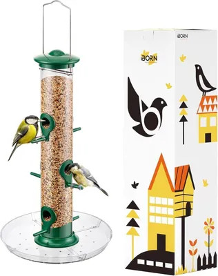 Obrázok produktu pre Krmítko pre vtáky so 6 hliníkovými kŕmnymi miestami, 20 cm kŕmna doska, zelené - výška 38 cm