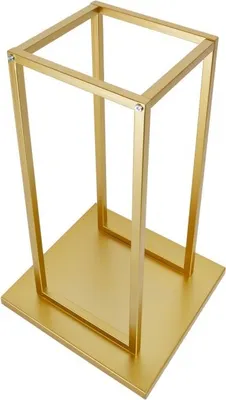 A gold metal stand for firewood.