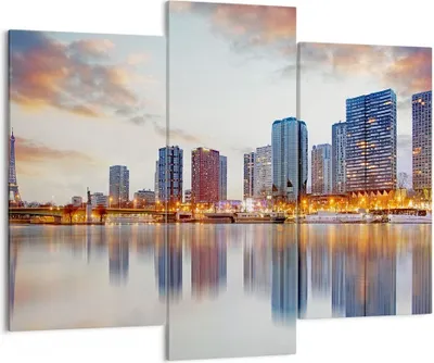 Produktbild von Bild auf Leinwand - Leinwandbild - Fluss Wolkenkratzer Ansicht Eiffle - 130x100cm - Wand Bild - Wanddeko - Leinwanddruck - Bilder - Kunstdruck - Leinwand bilder - Wandkunst - CB130x100-2831