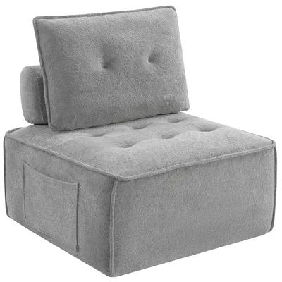Produktbild von Modularer Loungesessel für Wohnz, 84 × 84 cm Bodensessel aus Teddyfleece, 2-in-1 als Sessel oder Hocker, mit Rückenkissen und Seitentasche
