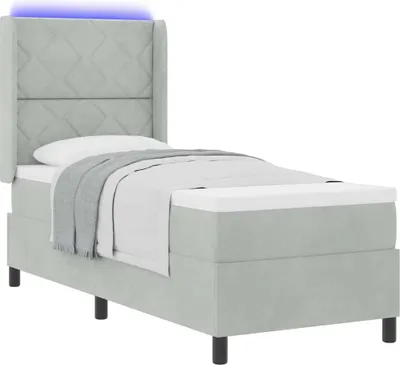 Produktbild von LED Boxspringbett mit Matratze Hellgrau 80 x 200 cm Samt