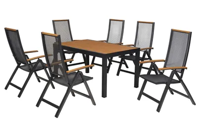 Produktbild von Merxx Gartenmöbel Set Itanos 7 tlg., 6 Klappsessel, Tisch 150 x 90 cm-Aluminium/Kunststoff