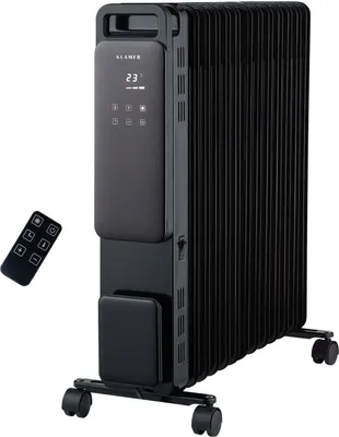Produktbild von KLAMER Ölradiator 2500 W, Elektroheizung energiesparend, 13 Rippen, 3 Heizstufen mit Eco-Modus, 24h Timer, Thermostat, Überhitzungs- & Kippschutz, mit Fernbedienung, für Innenräume, schwarz