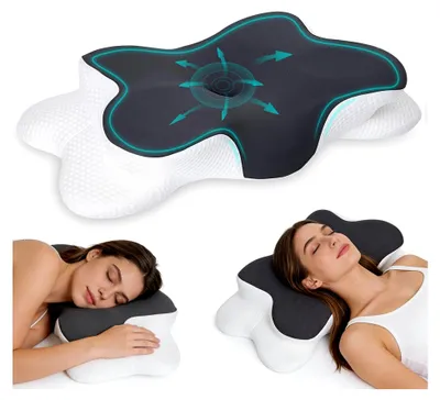 Produktbild von Schmetterlingskissen, Nackenkissen, Ergonomisches Kopfkissen mit 2 Höhen, Seitenschläferkissen mit Atmungsaktivem Kissenbezug, Memory Foam Kissen für Seiten-, Rücken- und Bauchschläfer