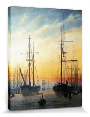 Zdjęcie produktu dla Caspar David Friedrich Pictures Canvas Stretched Canvas | XXL-Wall Picture Poster Art Print As Canvas Picture - Widok portu, 1815-16 (50 x 40 cm)