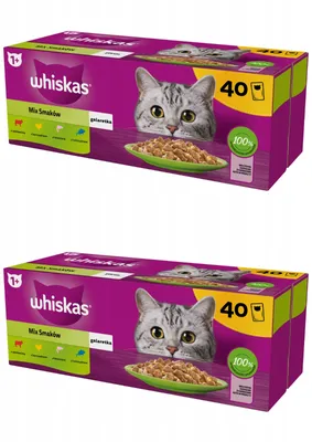 Zdjęcie produktu dla Mokra karma dla kotów w galaretce z wołowiną, kurczakiem, łososiem i tuńczykiem Whiskas Mix Smaków 40x85g
