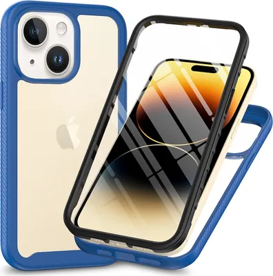 Image de Coque pour iPhone 14 Plus avec protecteur d'écran intégré Coque de protection 360° pour le corps entier Bleu foncé